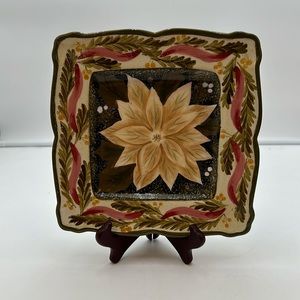 222 Fifth Pink Poinsettia Pink and Green Border  Salad Plate